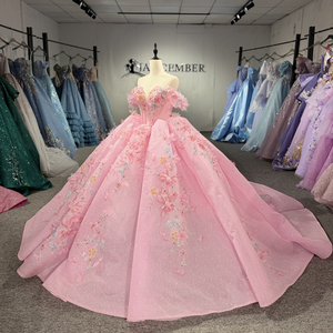 Robe de soirée Dy1543 rose avec appliques de cristaux et de sequins, robe de bal longue avec fleurs 3D pour - Product Image 5