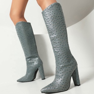 Large Size 47 Women's Knee-high Booties Pointed Toe Chunky Heels Wide Fit Shoes Animal Prints Long on <b>Boots</b> - Product Image 1