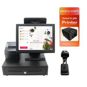 Mesin Pos Mikro Layar Ganda 15 Inci, Mesin Pos Layar Sentuh 6 Digit, Mesin Pin Pos