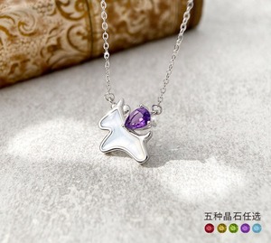 Collar minimalista de unicornio con gemas multicolor y madreperla, plata de ley 925, piedra natural tallada en forma de pera de 4*6 mm. - Product Image 2