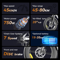 Vélo électrique 48V pour adultes, vélo à pneus larges haute vitesse 45 km/h avec batterie au lithium, moteur sans balais, cadre en acier, vélo électrique pliable