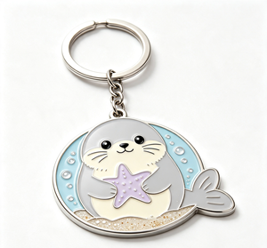 Custom Marine Animal Metal Key Chain Zinc Alloy Seal <b>Keyring</b> Enamel Souvenir Gift for Aquarium Shop - Product Image 2