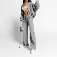 Ensemble de survêtement en spandex ultra-doux pour femme, avec sweat à capuche fluide et pantalon de jogging décontracté à fermeture éclair