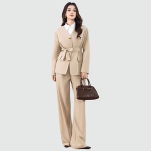 Set Due Pezzi Moda Modesta per Donne Musulmane con Logo Personalizzato OEM, Blazer Senza Colletto e Pantaloni Larghi - Product Image 1