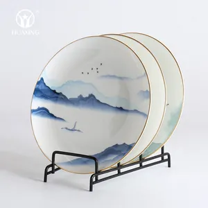 Bán Buôn Decal In Cao Cấp Sang Trọng Xương Trung Quốc Tấm <span class=keywords><strong>Dinner</strong></span> <span class=keywords><strong>Set</strong></span> Với Golden Rim - Product Image 1