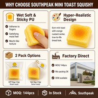 Mainan Squishy Mini Custard Toast Southpeak, Lembut, Lengket, PU Slow Rising, Mainan Fidget, Mainan Remas, Pereda Stres, Pabrik Squishy OEM