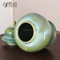 J345FBGN Pot à glaçure réactive moderne pour la décoration intérieure Mini pot à gingembre avec couvercle Fambe Blaze Green pour les mariages