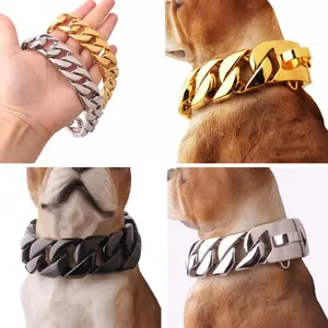 Hip Hop Edelstahl Metall 31mm Gold Cuban Link Chain Bull Hunde führen Hoch leistungs halsbänder 4 Farben Verfügbar für Pitbull