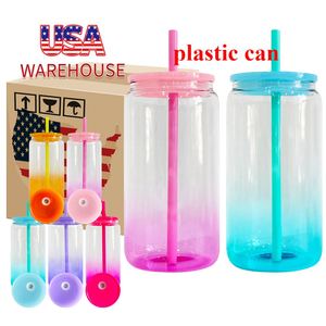 Reusable Gradient Colored 16oz Acrylic <b>Cup</b> Can Soda Beer Ombre Plastic Jelly <b>Cups</b> with PP <b>Lid</b> <b>and</b> <b>Straw</b> for Drinks - Product Image 1