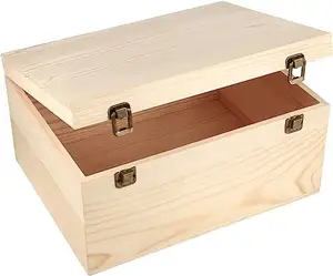 Cajas de madera de pino sin terminar naturales de 13x10x6,5 pulgadas personalizadas con caja de maletero de madera con tapa con bisagras