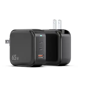 Nouvel arrivage Chargeur GaN 65W US Plug 3 ports Bloc de charge pliable PD Chargeur rapide de téléphone pour Sarmt Phone Tablet et Laptop