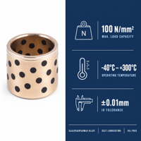 Bushing Selongsong JDB650 CuZn25Al6Fe3Mn3 Berlapis Grafit untuk Pengurangan Kebisingan dan Peredam Getaran pada Mesin Pengolahan Makanan OEM