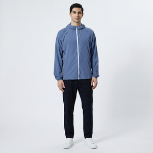 New Arrival Light <b>Weight</b> Sportswear <b>Stand</b> Knitted Full-Zipper Four Solid Color 100% Cotton Canvas Vintage Men's Windbreaker - Product Image 1
