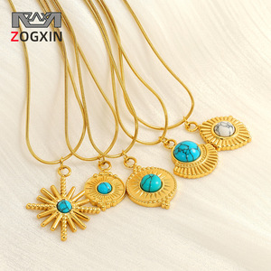 ZOGXIN Vintage Turquoise Pendant Necklace Gold Star Shape Snake Chain Women Fashion Jewelry Party Gift - Product Image 1