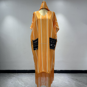 Abito Africano da Donna All'ingrosso, Set con Foulard, Taglie Forti, con Nappe e Frange, Dashiki Kaftan Boubou Vestibilità Ampia per Feste - Product Image 3