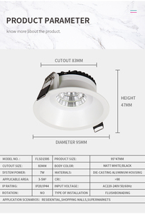 ไฟสปอร์ตไลท์ LED แบบฝัง 7W กันน้ำ IP44 ป้องกันแสงสะท้อน ปรับความสว่างได้ ตัวเรือนอะลูมิเนียมหล่อขึ้นรูป 3000K มาตรฐาน CE RoHS - Product Image 3