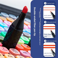 Lot de marqueurs d'art effaçables à double pointe Qibei en plastique avec pointe biseautée et pinceau, stylos à alcool pour croquis et dessin, 24 couleurs
