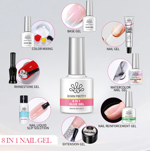 BORN PRETTY Gel Adhesivo <span class=keywords><strong>para</strong></span> <span class=keywords><strong>Uñas</strong></span> 8 en 1, Esmalte de <span class=keywords><strong>Uñas</strong></span> Transparente Semipermanente <span class=keywords><strong>para</strong></span> Puntas de <span class=keywords><strong>Uñas</strong></span>, Gel Base <span class=keywords><strong>para</strong></span> Pegar Diamantes de Imitación, Mezcla de Colores - Product Image 2