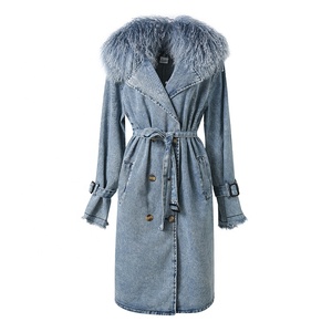 Nuovo <span class=keywords><strong>Cappotto</strong></span> in Denim da Donna con Grande Collo in Pelliccia Mongola Soffice - Product Image 2