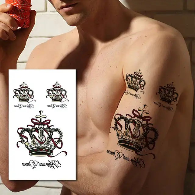 Temporary Tattoos King Queen Crown Tattoo Sticker Waterproof Men
