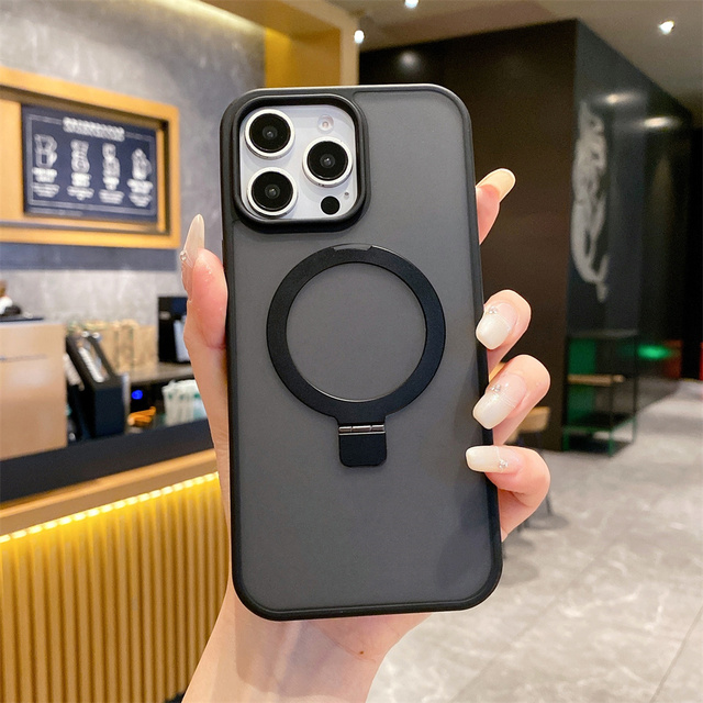 Matte Mobile Phones Cover with 360 Degree Kickstand for IPhone 16 17 Pro Magnetic Phone Case Support Wireless Charging