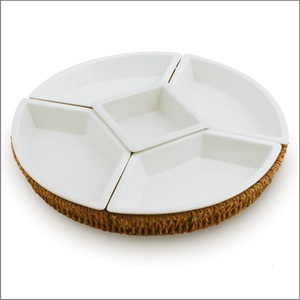 Plato Moderno Ecológico de Cerámica para Papas Fritas, Plato de Porcelana Blanca para Servir Aperitivos, Bandeja Dividida en 5 Secciones para Fiestas - Product Image 3