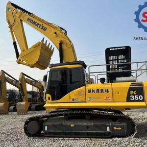 Excavatrice sur chenilles Komatsu jaune d'occasion, modèle PC350, prête à la location - Product Image 2