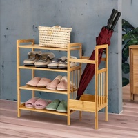 Étagère à chaussures minimaliste moderne en bambou à 4 niveaux avec porte-parapluie pour appartement, maison et hôtel, salon et entrée
