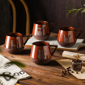 แก้วเซรามิคเพ้นท์ลายการ์ตูนสัตว์พร้อมหูจับ สำหรับดื่มกาแฟ ชา ฤดูใบไม้ผลิ 2024 แก้วเดี่ยว - Product Image 2