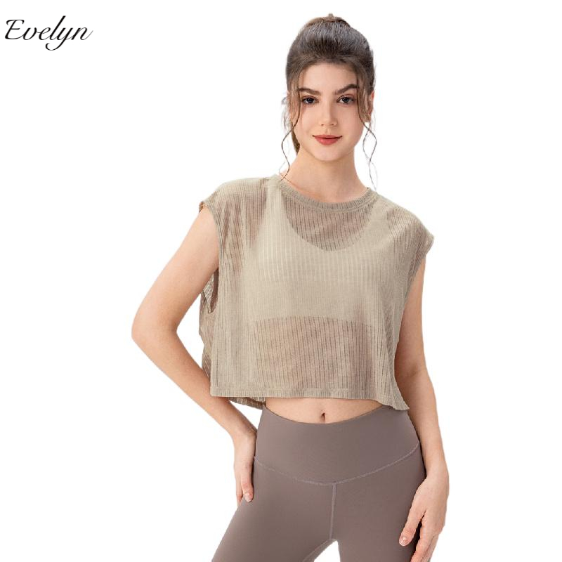 EVELYN Women's Breathable Sleeveless Yoga Blouse Short Loose Running Sports Workout Top Fitness Pants Style-OEM ODM