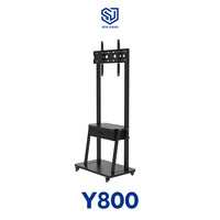 Chariot et support TV mobile en métal réglable avec logo personnalisé, facile à installer, tiroirs et étagères, capacité de 110 lb, pour téléviseurs de 32 à 75 pouces