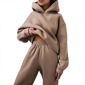 Ensemble de survêtement personnalisé pour femme en coton épais, deux pièces (sweat-shirt et pantalon de jogging) – Fournisseur de vêtements en gros - Product Image 2
