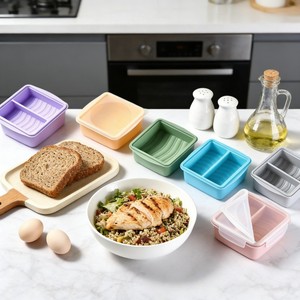 Contenants de stockage alimentaire en silicone avec couvercles, rectangulaires, couleur unie, pour réfrigérateur, boîte à lunch de voyage, moule à pain, gâteau, glaçons - Product Image 1
