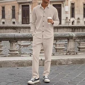 Setelan baju dan celana panjang pria, kemeja lengan panjang Solid kasual musim semi musim gugur - Product Image 2