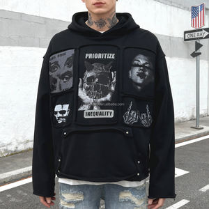Haute qualité Dtg imprimé Boxy pull à capuche personnalisé poids lourd recadrée à capuche coton Patchwork brodé sweats à capuche surdimensionnés - Product Image 1