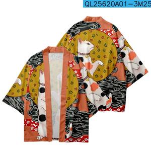 Cárdigan de tres cuartos de verano para hombre, ajuste holgado, elemento de gato samurái, bata con estampado Digital 3D, estilo Kimono <span class=keywords><strong>Haori</strong></span> para Ballet - Product Image 3