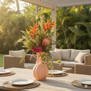 Arrangement floral tropical rouge orangé chaud, <span class=keywords><strong>bouquet</strong></span> artificiel <span class=keywords><strong>de</strong></span> <span class=keywords><strong>fleurs</strong></span> <span class=keywords><strong>de</strong></span> paradis et <span class=keywords><strong>de</strong></span> protea pour la décoration <span class=keywords><strong>de</strong></span> mariage hawaïen bohème en bord <span class=keywords><strong>de</strong></span> mer - Product Image 4