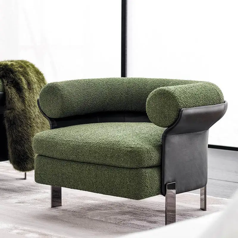 Italiaans Design Moderne Luxe Meubels Woonkamer Enkele Bank Stoelen Lounge Bekleding Lamswol Fluwelen Stof Accent Fauteuils