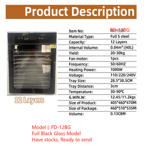 Déshydrateur alimentaire professionnel 12 plateaux en acier inoxydable pour la maison, sécheur de viande séchée (jerky), déshydrateur à 12 couches - Product Image 6