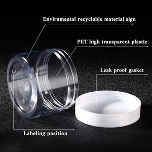 PET 2oz 4oz 8oz 16oz <b>Plastic</b> <b>Jar</b> for Food Nuts Cook Cookie Cosmetic With White <b>Plastic</b> Screw Cap - Product Image 3
