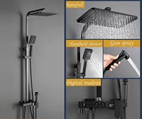 Ensemble de douche pluie mural 38 degrés avec pulvérisateur de bidet à économie d'eau haute pression, affichage LED et contrôle thermostatique de luxe