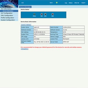 GPON OLT 1:128 รองรับ XPON ONU SNMP สำหรับ 1 พอร์ต FTTH มินิ Telnet CLI จัดการผ่าน CLI ได้รับการรับรองมาตรฐาน CE ไฟเบอร์แบบ Single Mode ไร้สาย - Product Image 5