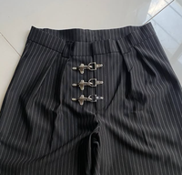 Pantalon large plissé à rayures pour homme MZN personnalisé avec ceinture de pompier - Taille extra large - Ensemble de pantalon style streetwear