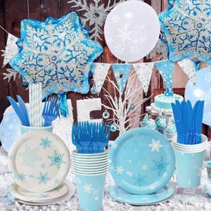 Assiettes en papier tasses serviettes flocon de neige fête et décorations de fête de princesse <span class=keywords><strong>des</strong></span> <span class=keywords><strong>neiges</strong></span> fournitures de fête congelées - Product Image 4