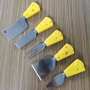 Cheese Knife Set 5 Piece Bright Yellow Handle Polished Blade Straight Edge For Home Use - Product Image 1