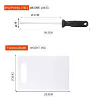Ensemble de couteaux de chasse portables en acier inoxydable, planche à découper en plastique, aiguiseur de couteaux, couteaux de chasse à lame fixe avec boîte