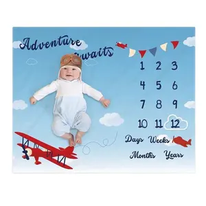 Mode belle aventure d'avion nouveau-né bébé Photo Prop doux peluche polaire mensuel jalon couverture