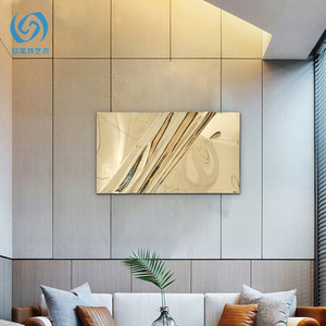 Décorations murales rectangulaires abstraites géométriques en acier inoxydable doré champagne, style moderne et luxueux, pour bureaux et espaces commerciaux - Product Image 2