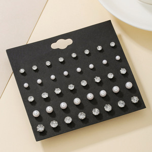Ensemble de 20 paires de boucles d'oreilles en fausses perles et strass, bijoux élégants simples et assortis pour femmes, en alliage de zinc et acier inoxydable - Product Image 1