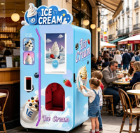 Borne de service libre pour crèmes glacées avec installation instantanée et garnitures en saupoudrage sec et sauce humide